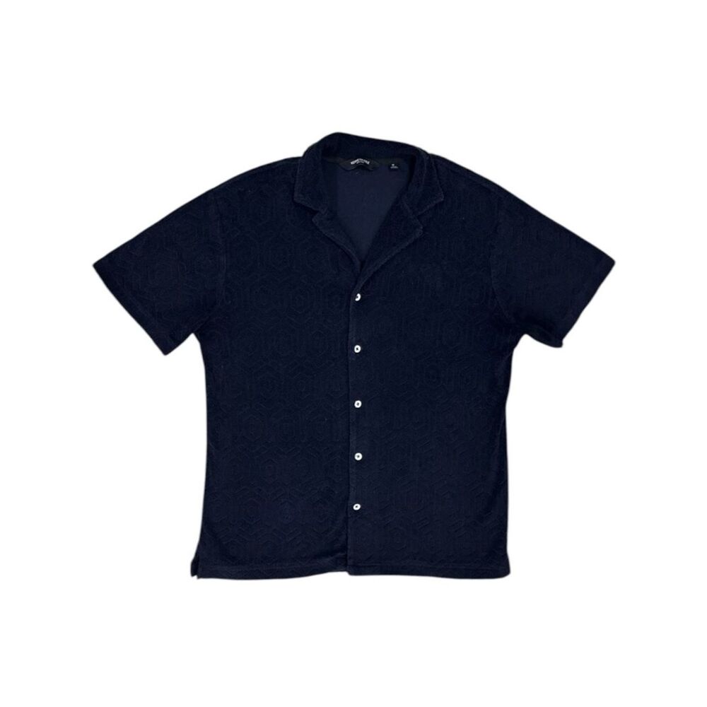KENNETH COLE Navy Diamond-Embroidered Terry Cloth Shirt